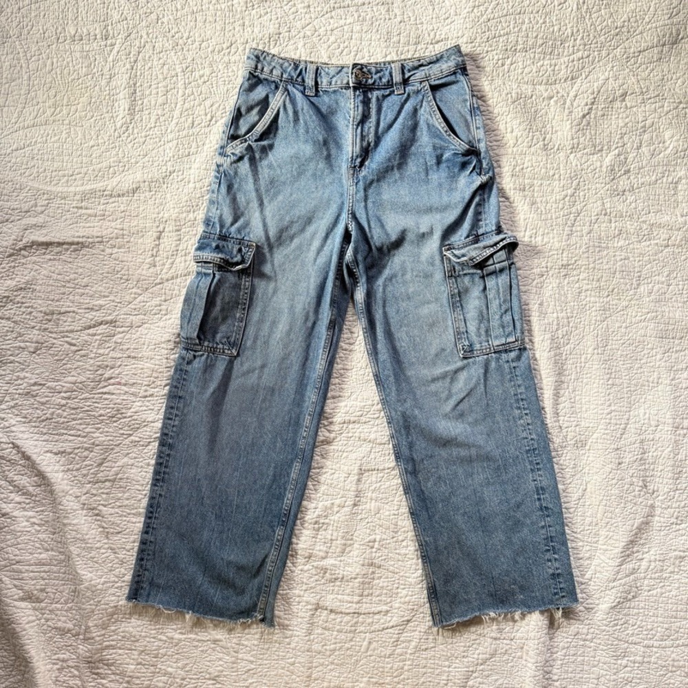 DIVIDED H&M Womens Y2K Blue Baggy Cargo Jeans Size 4 90s Streetwear Utility Gorp